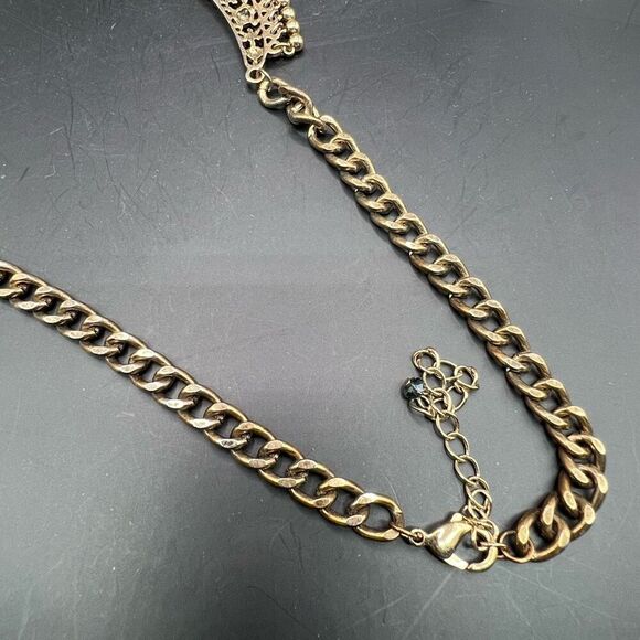 Middle Eastern Necklace Ornate Engravings Statement Collar Ethnic Gold Tone - Picture 9 of 9